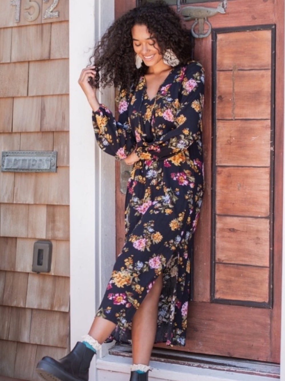 Natural Life Long Dress Floral Tie Boho Feminine SZ S